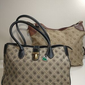 2 DOONEY and BOURKE Beige, Brown Canvas and Black Leather Trim Totes Women Bags